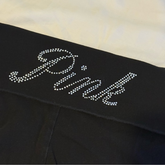 PINK Victoria's Secret Black fold over yoga pants with rhinestones - Picture 3 of 4